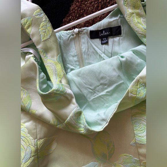 Lulus Brighter Side Light Green Floral Satin Jacquard Mini Dress - Picture 4 of 6
